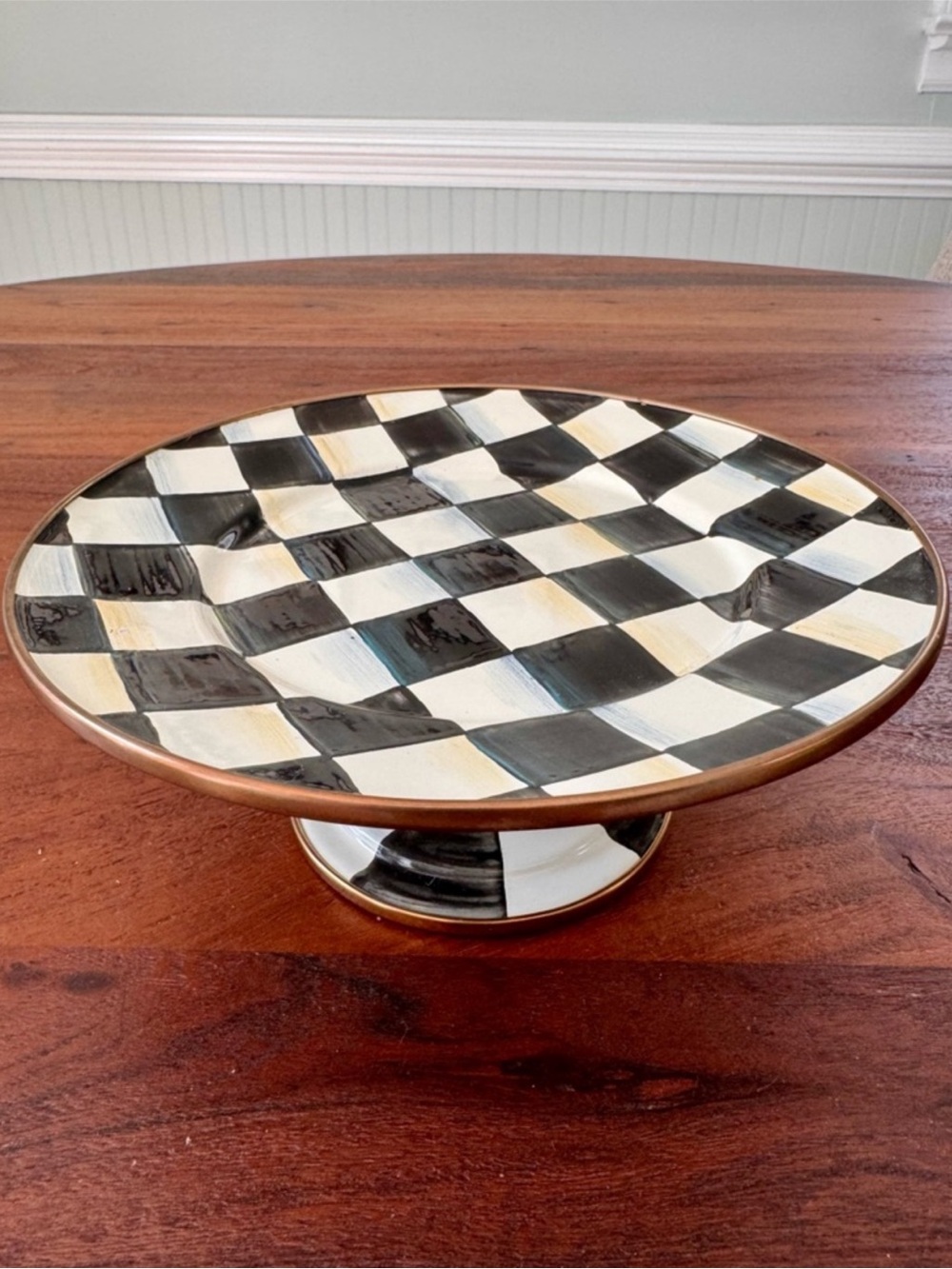 MacKenzie-Childs Black and White Checkered Pedestal Cake Stand
